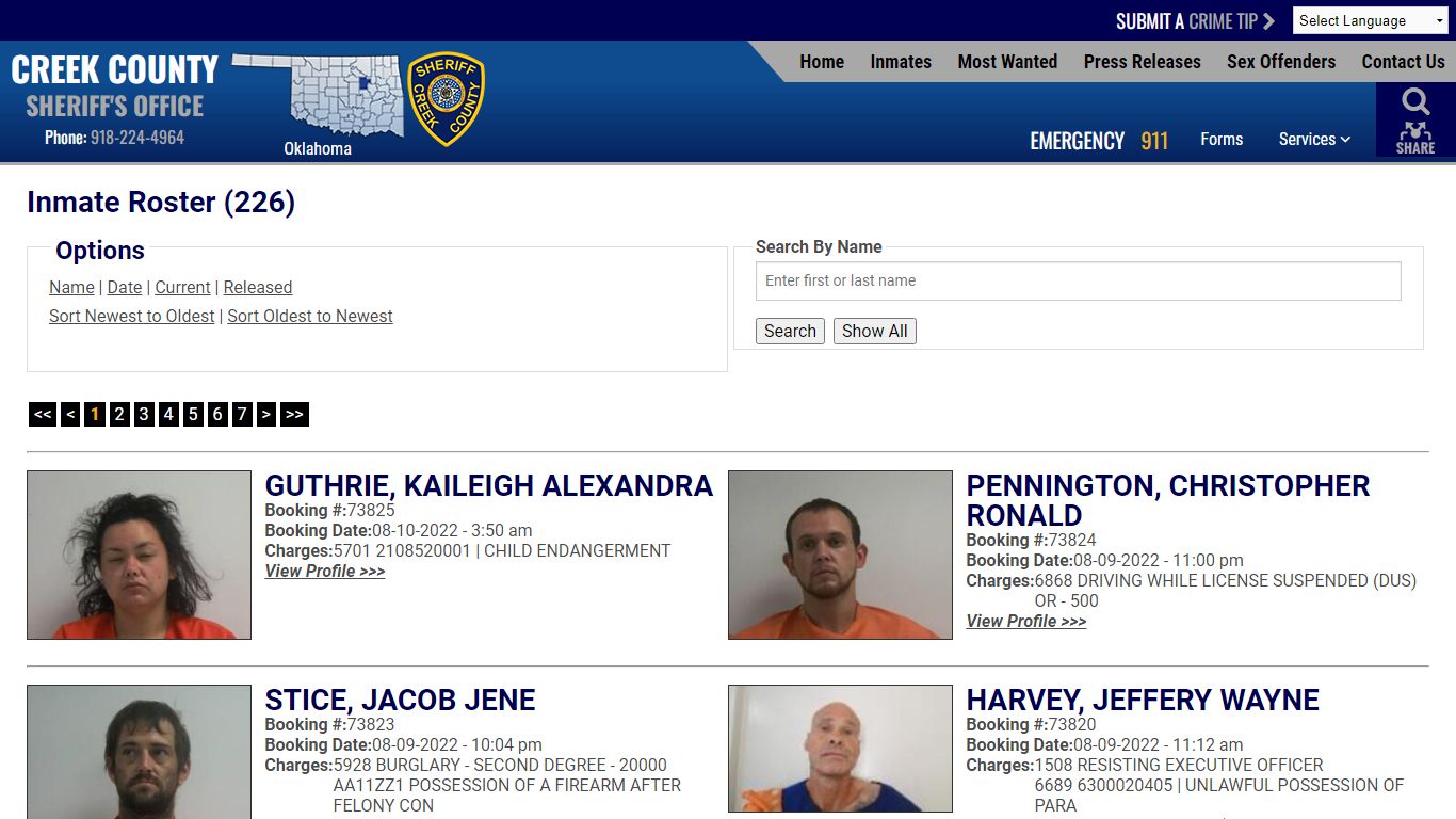 Inmate Roster - Creek County Sheriff
